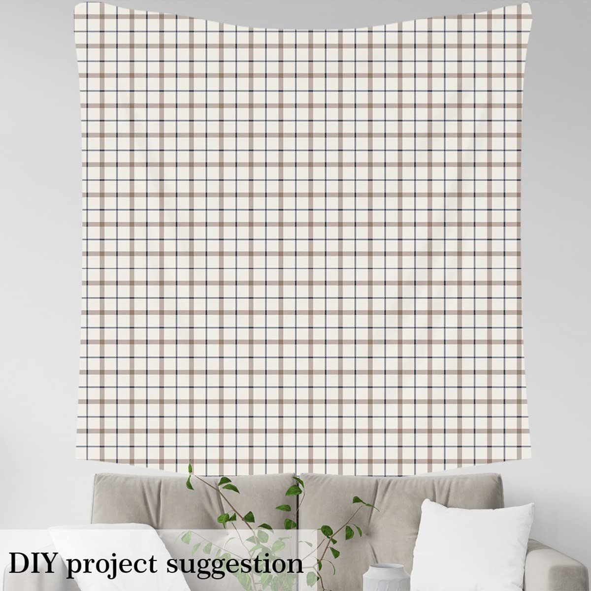 Brown White Lattice Upholstery Fabric Checkered Fabric by The Yard for Kids Teen,Farmhouse Geometric Grid Indoor Outdoor Fabric Buffalo Plaid Geometry Gingham Checkerboard Fabric,3 Yards