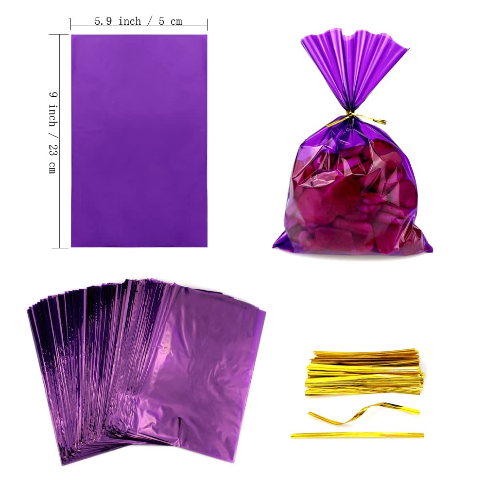 FAZHBARY 100 PCS Purple Cellophane Bags Colored Cellophane Bags 6x9 Purple Goodie Bags Cello Bags Gift Bags for Candy Cookie Wrapping Supplies