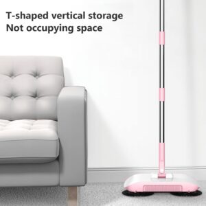 Naisicore Hand Push Sweeper, 3 in 1 Manual Mop Vacuum Cleaner, Sweeping Mop Crumb Sweeper, Home Cleaning Tool for Sweeping Mopping Hardwood Surfaces,Wood Floors (Pink)