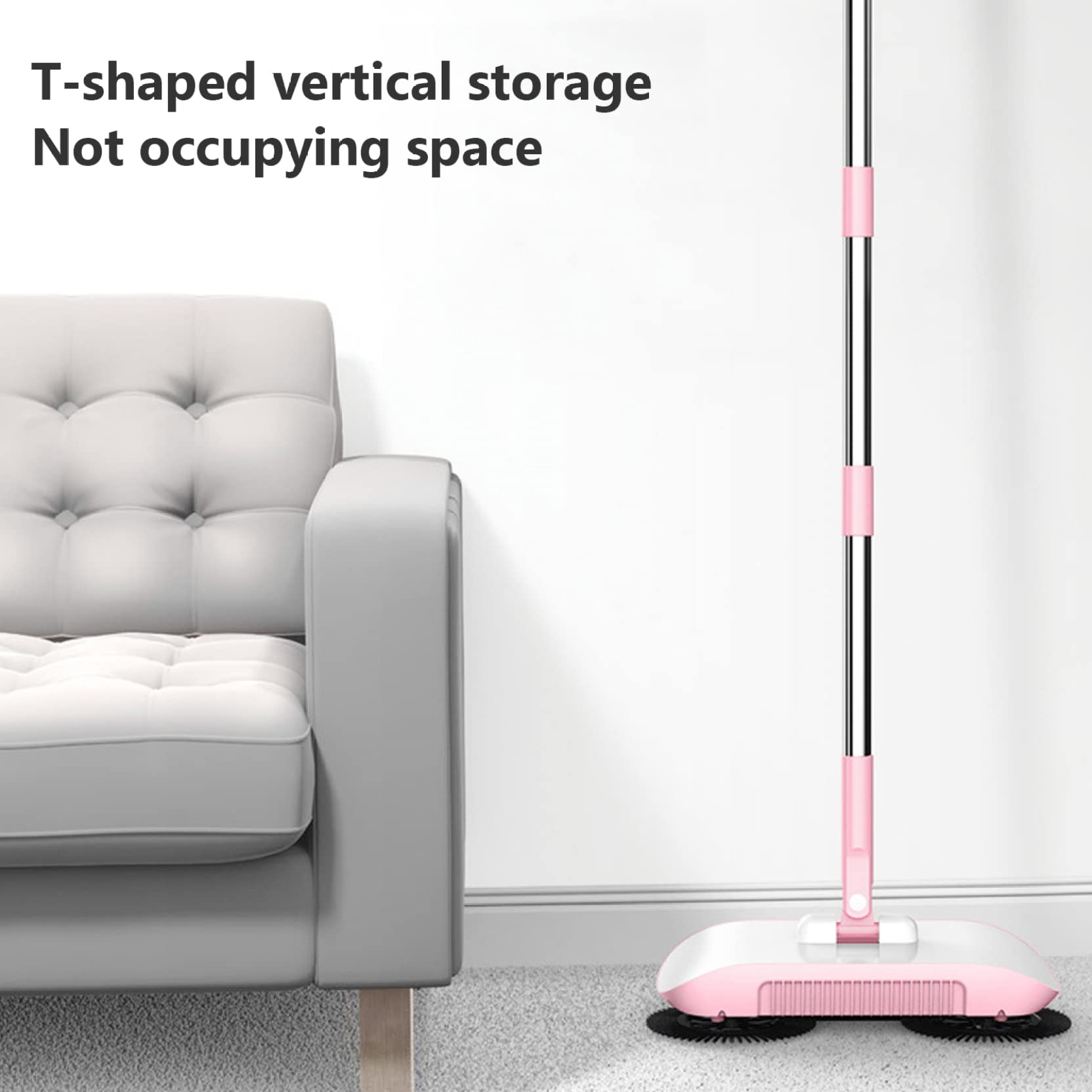 Naisicore Hand Push Sweeper, 3 in 1 Manual Mop Vacuum Cleaner, Sweeping Mop Crumb Sweeper, Home Cleaning Tool for Sweeping Mopping Hardwood Surfaces,Wood Floors (Pink)