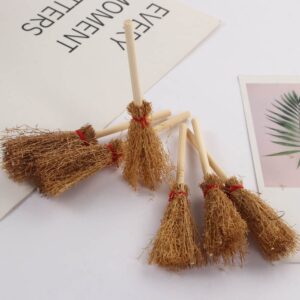 Leadigol 10 Pcs Mini Witches Prop Broom,Red Rope Broom,Funny Wooden Doll House Brooms,Straw Brooms Miniature Decorative Accessory Hangings Decorations