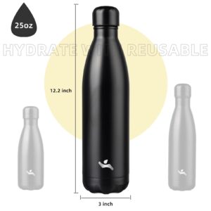 Konokyo Insulated Water Bottles,25 oz Double Wall Stainless Steel Vacumm Metal Flask for Sports Travel,Midnight Black