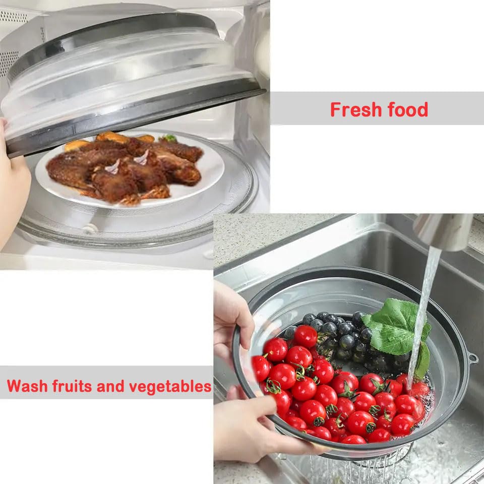 Tourvee Microwave Lid,Foldable Microwave oven Cover for Food, Safe and Free of BPA Plastic and Silicone, Multi-purpose Kitchen Tool splash cover. Can be washed with Water or Dishwasher. (Gray)