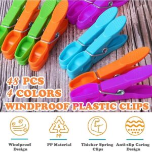 48 PCS Colored Plastic Clothespins,Clothes Pins Heavy Duty Outdoor,Towel Clips Clothes Pins with Springs Non Slip for Hanging Clothes,Outdoor,Clothesline Crafts Picture Clips Food Package Clips