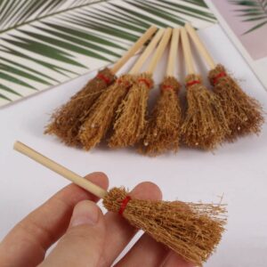 Leadigol 10 Pcs Mini Witches Prop Broom,Red Rope Broom,Funny Wooden Doll House Brooms,Straw Brooms Miniature Decorative Accessory Hangings Decorations