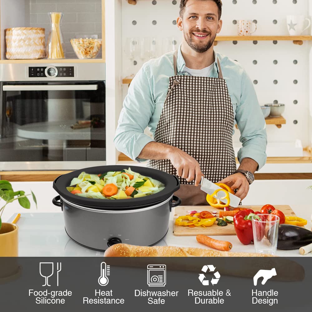 ChefAid Slow Cooker Liners, 100% Silicone Reusable Crock Pot Insert Accessories for 6-8 Oval or Round Quart Slow Cookers, Food Safe & Dishwasher Safe (Black-Grey)