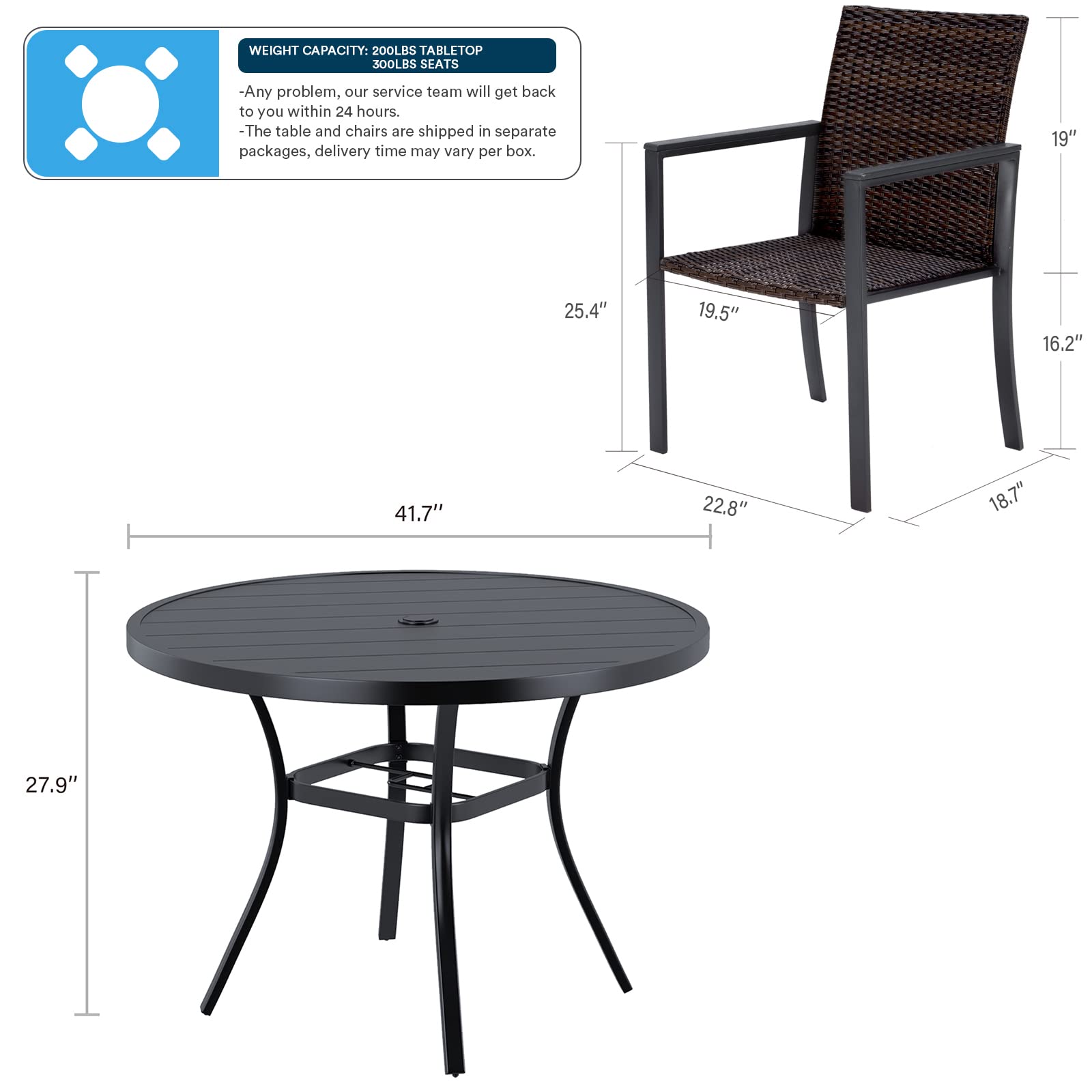 VICLLAX 5-Piece Patio Dining Set, Outdoor Furniture Set Includes 42" Patio Round Table and Outdoor Wicker Chairs for Lawn Garden, Black Table