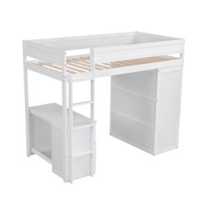 Harper & Bright Designs Twin Size Loft Bed with Desk and Wardrobe, Wooden Twin Loft Bed with 2 Storage Drawers Cabinet, Twin Bedframe for Kids, Teens, Adults Boys & Girls (Loft Bed Twin, White)