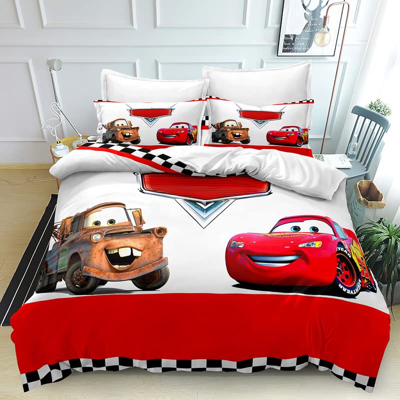 SSPENT Quilt Duvet Cover Lightning Set Comforter Cover McQueen 3 Pieces Bedding Printed Quilt Cover Set with Pillow Cases Easy Care and Soft Hand Feel