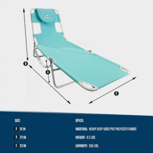 Ostrich 72 by 22 Inch Versatile Chaise Lounge Portable Reclining Lounger, Outdoor Patio, Beach, Lawn, Camping, or Pool Tanning Chair, Aqua