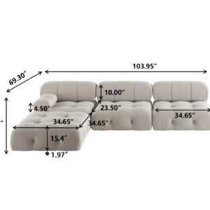 BOKIFOL Sectional Sofa, Modular Sectional Couch with Ottomans- L Shaped Couch for Living Room, 4 Seater Sofa Sets,104"(Beige)