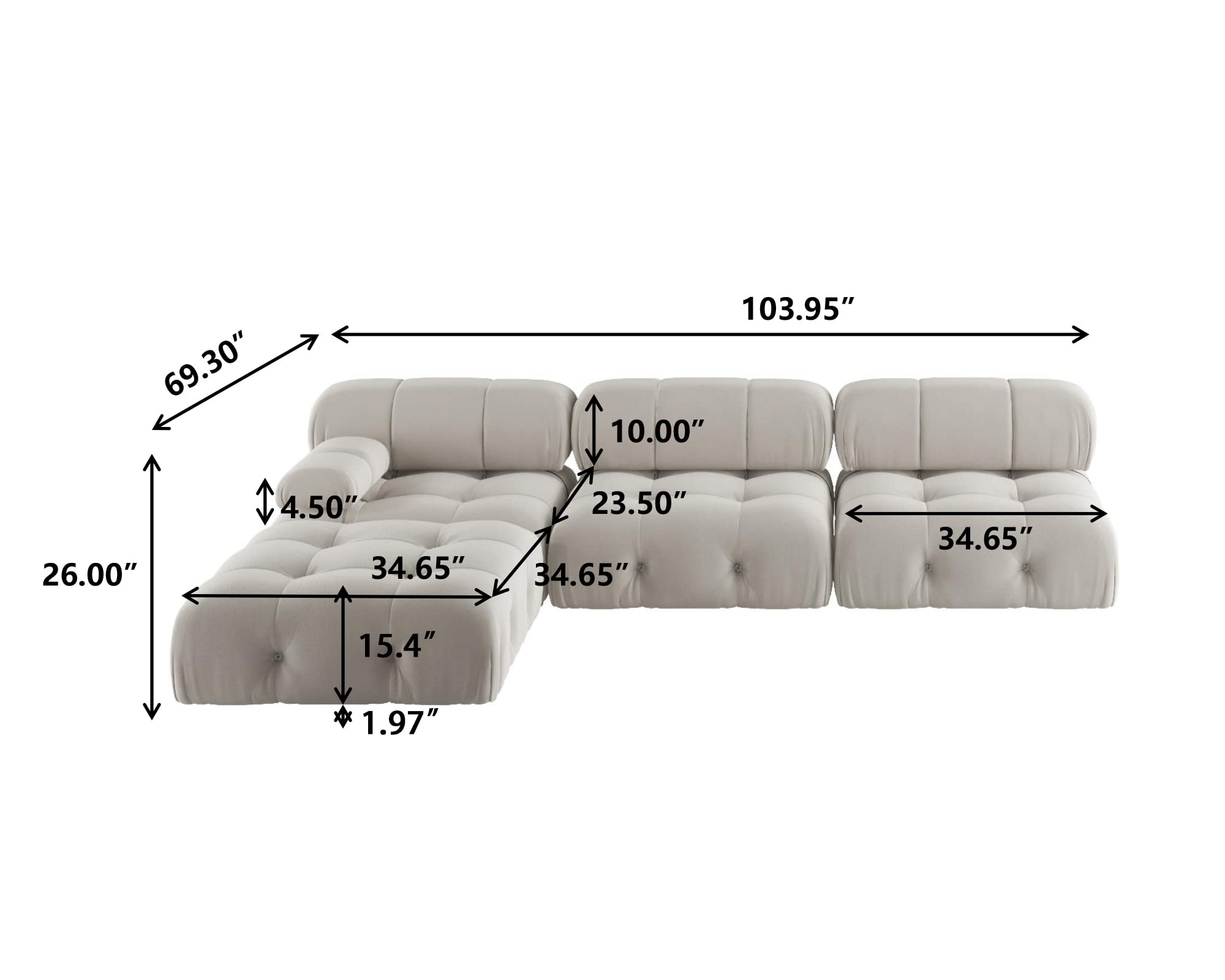 BOKIFOL Sectional Sofa, Modular Sectional Couch with Ottomans- L Shaped Couch for Living Room, 4 Seater Sofa Sets,104"(Beige)