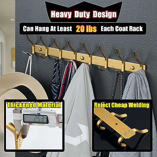 Alise Coat Rack Wall Mount,Coat Hanger Rail with 8 Double Coat Hooks for Hanging Coats Bathroom,SUS304 Stainless Steel Towel Hanger Hook Racks for Purse Clothes Entryway Jacket Hats,Gold Finish