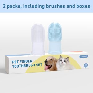 2 Pack Dog Toothbrush for Dog Teeth Cleaning Dog Finger Toothbrush Dog Tooth Brushing Kit Pet Toothbrush Puppy Toothbrush Blue and wiht