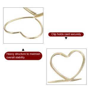 HARFINGTON 24pcs Table Number Holders 1.18 Inch 30mm Tall Double Heart Shape Steel Photo Holders for Centerpieces Table Place Card Holders for Wedding Reception Party Office Home, Gold Tone