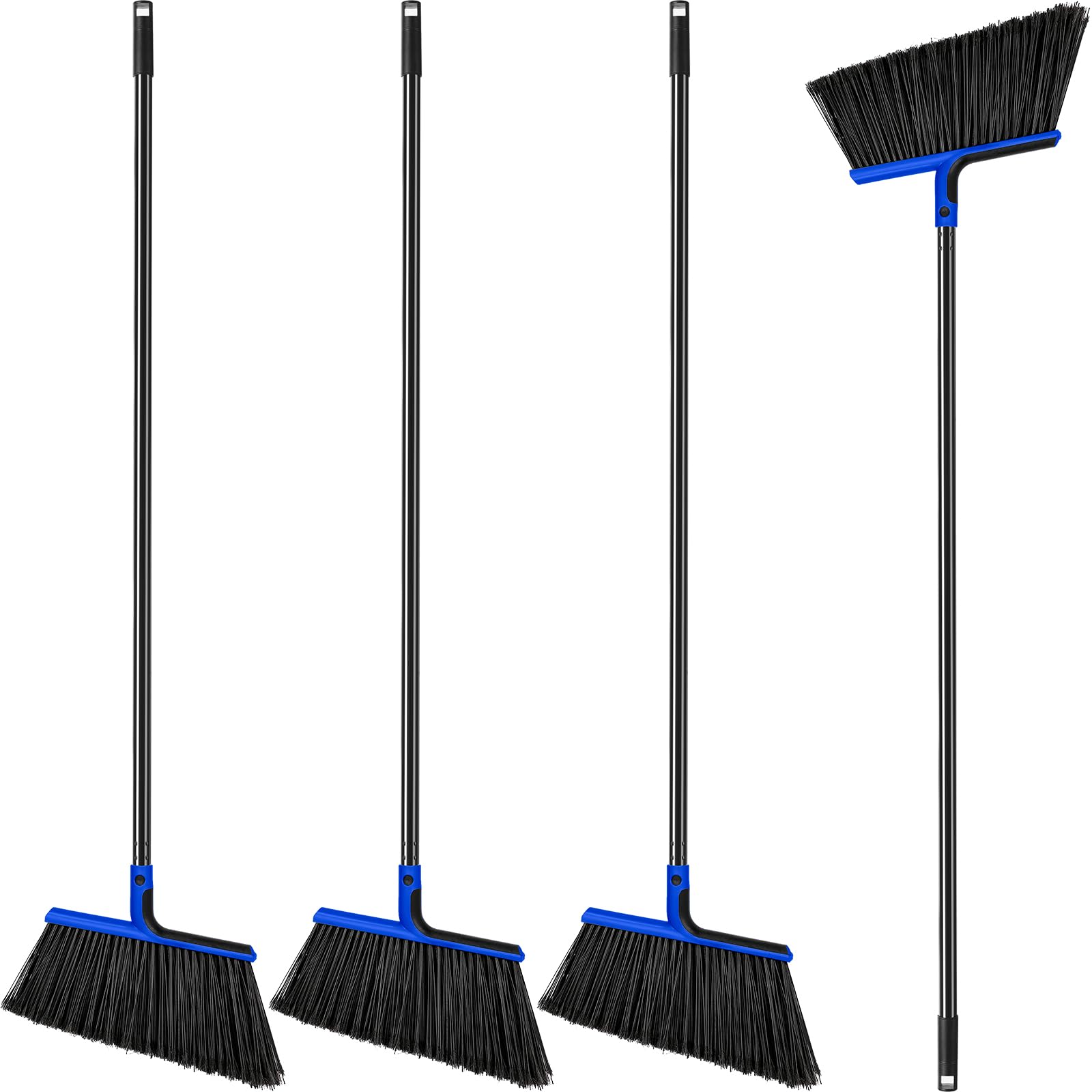 Roshtia 4 Pcs Broom Bulk Commercial Heavy Duty Broom 58 Inch Long Handle Outdoor Indoor Floor Cleaning Courtyard Home Kitchen (Blue)