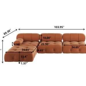 BOKIFOL Sectional Sofa, Modular Sectional Couch with Ottomans- L Shaped Couch for Living Room, 4 Seater Sofa Sets,104"(Orange)