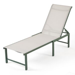 RICNOD Outdoor Pool Lounge Chairs, Patio Aluminum Chaise Lounge, Five-Position Recliner Loungers for Poolside Yard Balcony Deck Beach (Green, 1 pc)