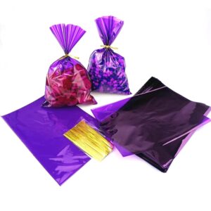 FAZHBARY 100 PCS Purple Cellophane Bags Colored Cellophane Bags 6x9 Purple Goodie Bags Cello Bags Gift Bags for Candy Cookie Wrapping Supplies