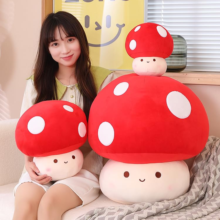 Yeqivo Cute Mushroom Plush Toy, Red Mushroom Plush Pillow 3D Soft Mushroom Plushie, Mushroom Hugging Plush Pillow Gift for Girls Kids Home Mushroom Decor Christmas Birthday 25cm