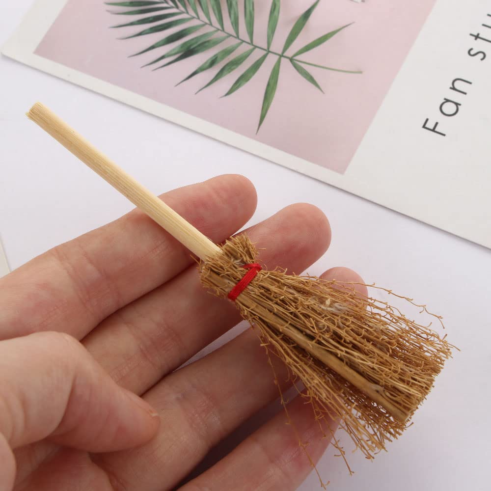 Leadigol 10 Pcs Mini Witches Prop Broom,Red Rope Broom,Funny Wooden Doll House Brooms,Straw Brooms Miniature Decorative Accessory Hangings Decorations