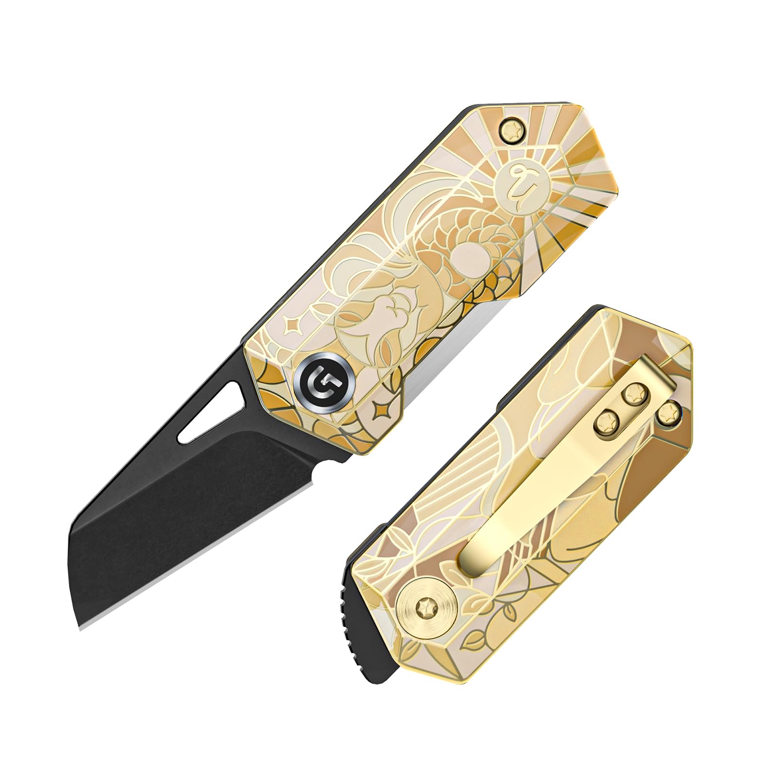 GVDV Small Pocket Knife, 1.57" Blade 9Cr19Mov Steel Mini Pocket Knives & Folding Knives, Front Flipper EDC Knives for Men Women, 12 Constellations Aries