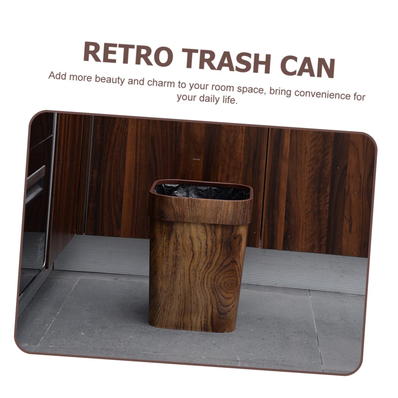 Holibanna Retro Trash Can Imitation Wood Grain Trash Can Square Wastebasket Decorative Rectangular Trash Containers Black Garbage Can Car Trash Can with Lid Bins with Lids Trash Can Kitchen