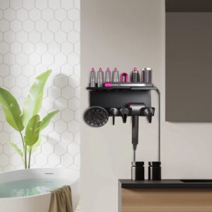 Kainasch Hair Dryer Holder for Dyson Airwrap, Magnetic Bracket Stand Storage Curling Iron Accessories Wall Mount Organizer with Screw/Adhesive, Non-Slip for Dyson Diffuser, Nozzle