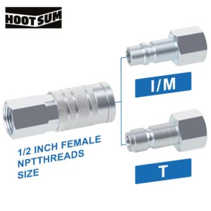 HOOTSUM 1/2’’ Air Hose Fittings Set, High Flow 1PC I/M Industrial Type Coupler with 1/2’’ FNPT, 2PCS Coupler with 1/2’’ NPT, 3PCS Steel Air Compressor Accessories Quick Connect Fittings 300PSI