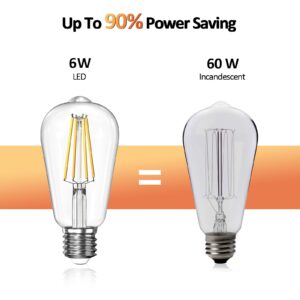 CRIRY Dimmable Edison LED Light Bulbs 60 Watt Equivalent, 6W 2700K Warm Light E26 LED Bulbs for Table Lamp Bathroom Vanity Outdoor Wall Light ST58, 750LM, E26 Base, 4Packs