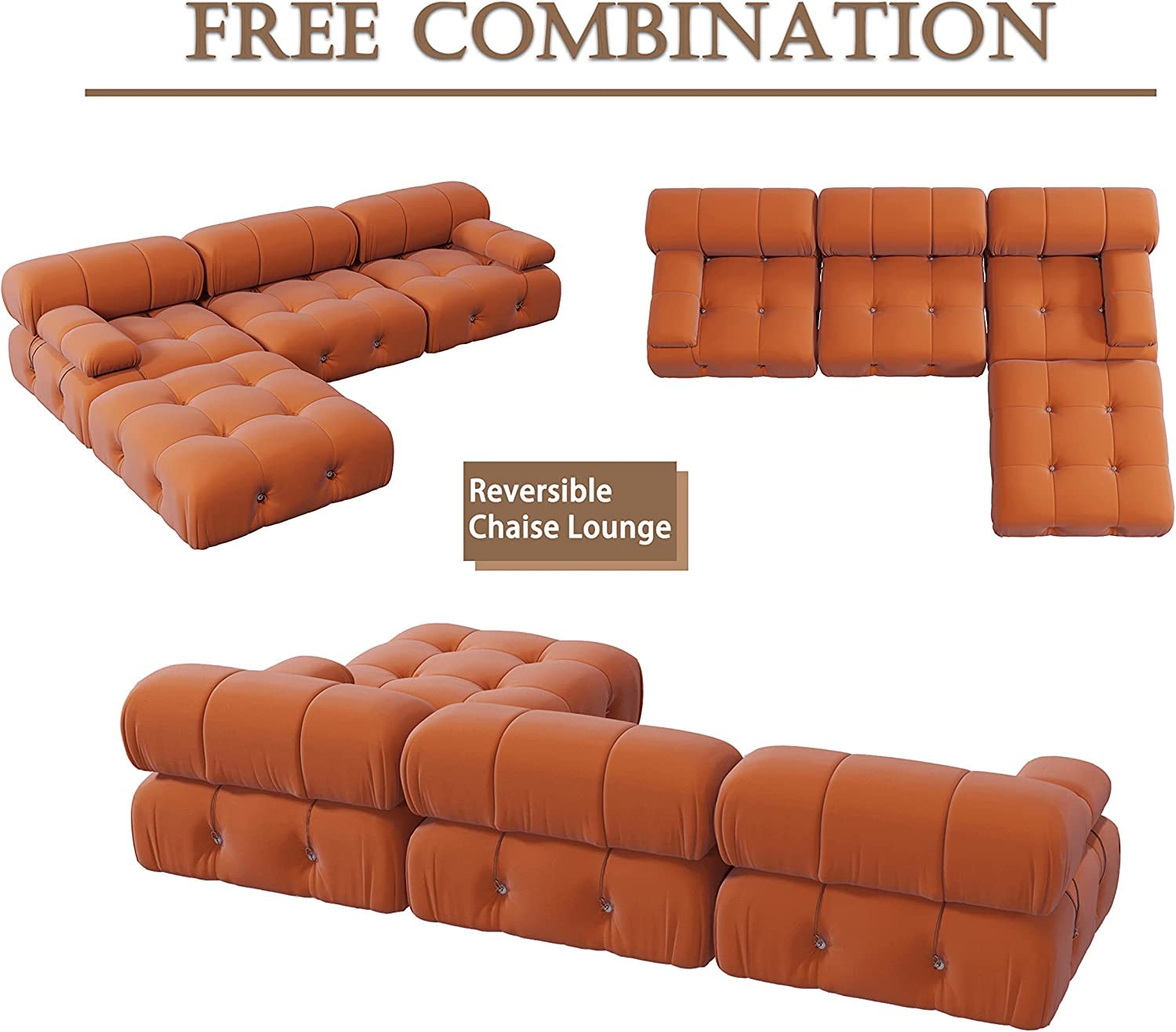 BOKIFOL Sectional Sofa, Modular Sectional Couch with Ottomans- L Shaped Couch for Living Room, 4 Seater Sofa Sets,104"(Orange)