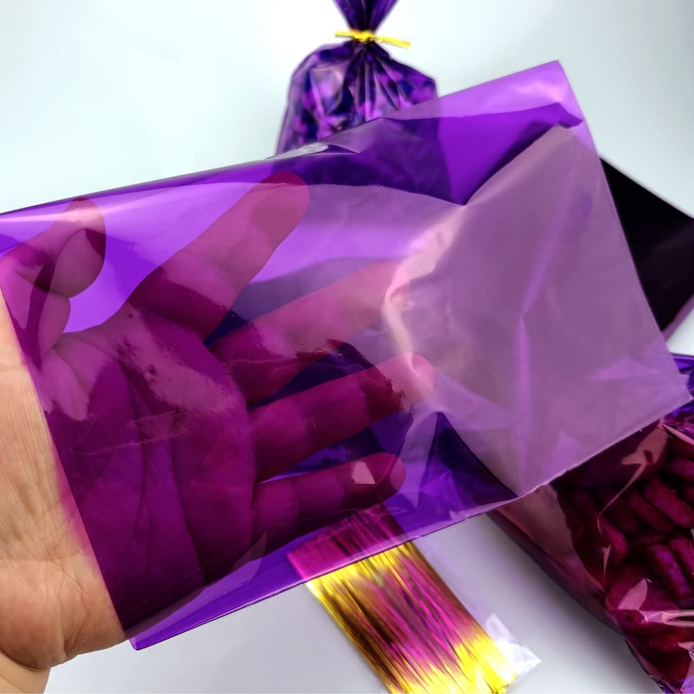 FAZHBARY 100 PCS Purple Cellophane Bags Colored Cellophane Bags 6x9 Purple Goodie Bags Cello Bags Gift Bags for Candy Cookie Wrapping Supplies