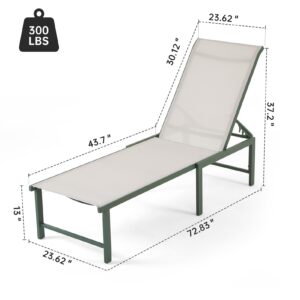 RICNOD Outdoor Pool Lounge Chairs, Patio Aluminum Chaise Lounge, Five-Position Recliner Loungers for Poolside Yard Balcony Deck Beach (Green, 1 pc)