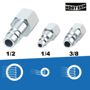 HOOTSUM 1/2’’ Air Hose Fittings Set, High Flow 1PC I/M Industrial Type Coupler with 1/2’’ FNPT, 2PCS Coupler with 1/2’’ NPT, 3PCS Steel Air Compressor Accessories Quick Connect Fittings 300PSI