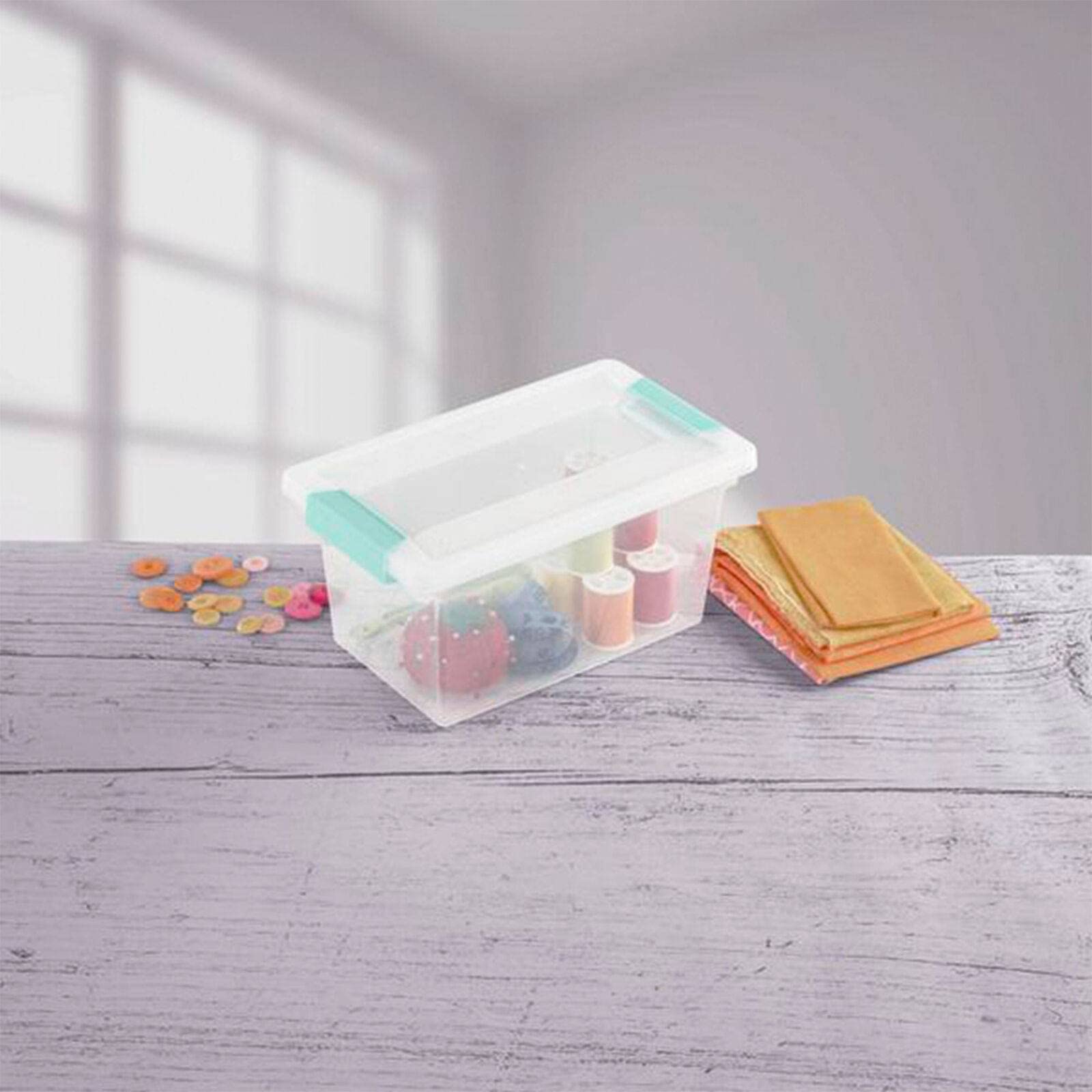 4-Pack Medium Clip Box, Stackable Small Storage Bin with Latching Lid, Plastic Container to Organize Office, Crafts, Clear Base and Lid