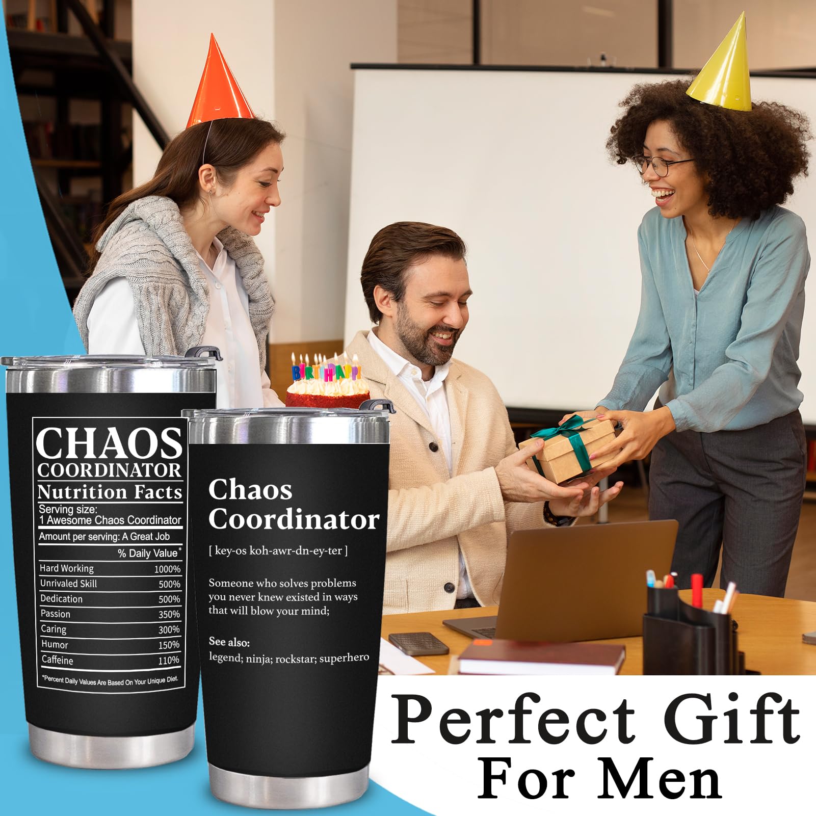 WECACYD Boss Gifts for Men, Chaos Coordinator Tumbler - Chaos Coordinator Gifts, Thank You Gifts for Women, Birthday Gifts for Dad, Boss, Coworker, Manager, Teacher, Friends - 20 oz Tumbler Black