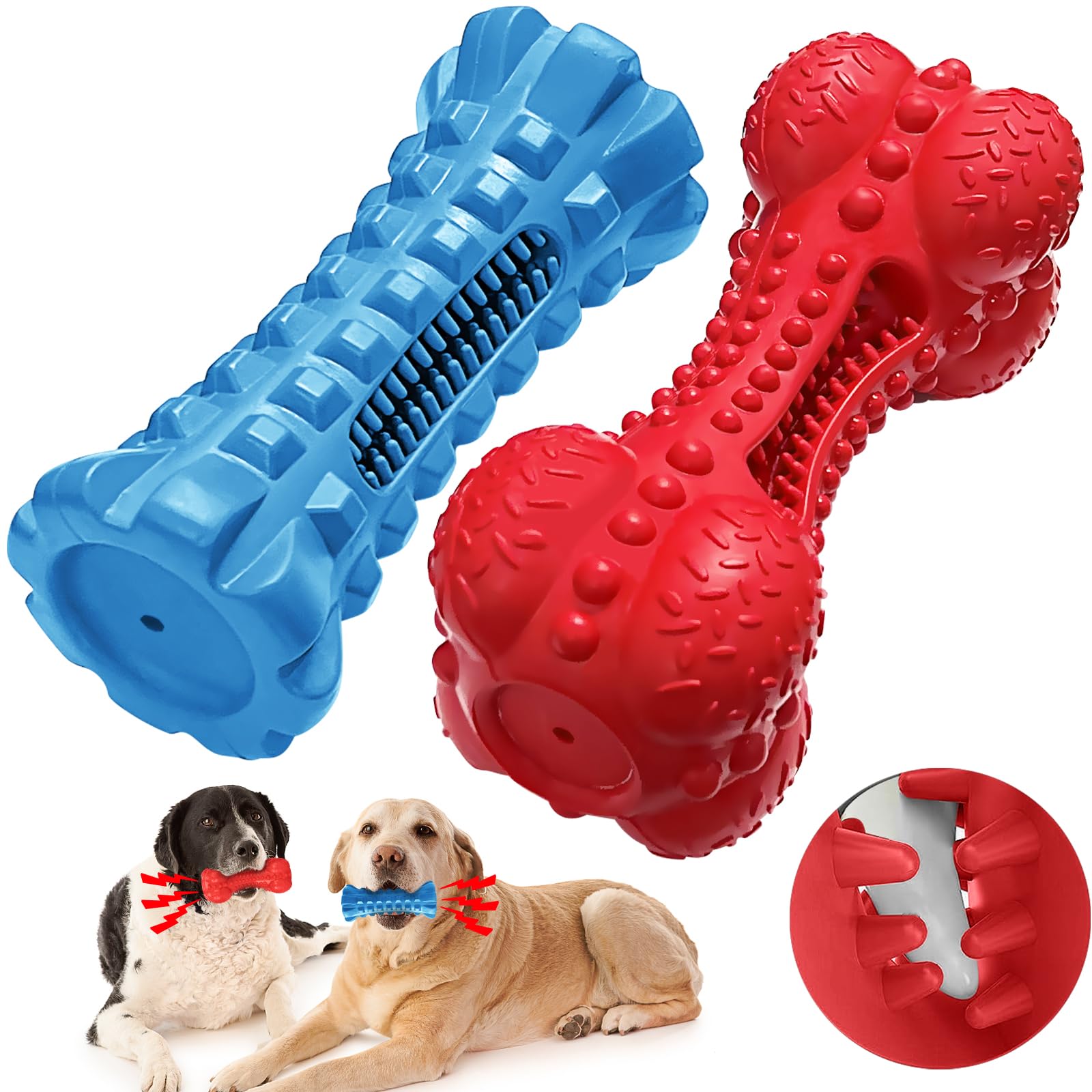 BAPSOUZU Dog Squeaky Toys for Aggressive Chewers, Toothbrush Stick Durable Dog Chew Toys for Large Dog Medium Breed, Indestructible Tough Dogs Toys for Teeth Cleaning (Bacon & Chicken Flavor)