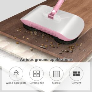 Naisicore Hand Push Sweeper, 3 in 1 Manual Mop Vacuum Cleaner, Sweeping Mop Crumb Sweeper, Home Cleaning Tool for Sweeping Mopping Hardwood Surfaces,Wood Floors (Pink)