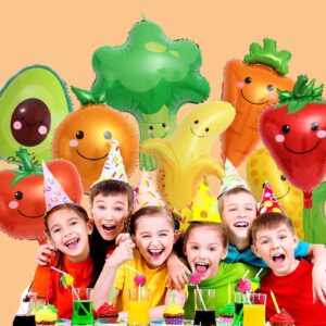 8Pcs Vegetable Fruit Foil Balloons Corn Carrot Orange Tomato Broccoli Strawberry Banana Orange Avocado Mylar Foil Balloons Party Decortions for Birthday Baby Shower