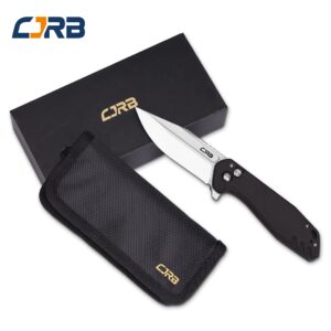 CJRB CUTLERY Folding Knife Riff (J1928) Button Lock Pocket Knife for Men AR-RPM9 Steel Blade and Black G10 Handle for Work Outdoor Hinking Camping