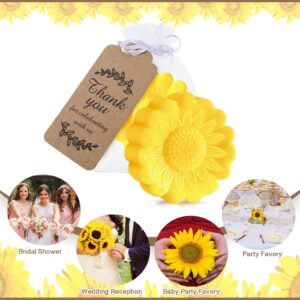 Buryeah 48 Set Sunflower Style Mini Soap for Wedding Party Favors Bridal Shower Baby Shower Guests Keepsake Mothers Day Gifts Cute Handmade Soap with Thank You Card and Organza Bags (Yellow)