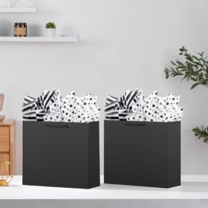 OfficeCastle 4 Pack Large Black Gift Bags, Large Gift Bags with Silver Tissue Paper, Gift Bags for Small Business, 14x5x10in/35x13x26 cm, Black Paper Bags with Handles