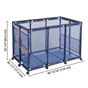 ZeHuoGe Rolling Mesh Pool Storage Bin, Metal Tube with Coating, Air Dry Items Quickly & Easily Roll The Mesh Storage Bins to Home Garage or Shed (48"x30"x34", Blue)