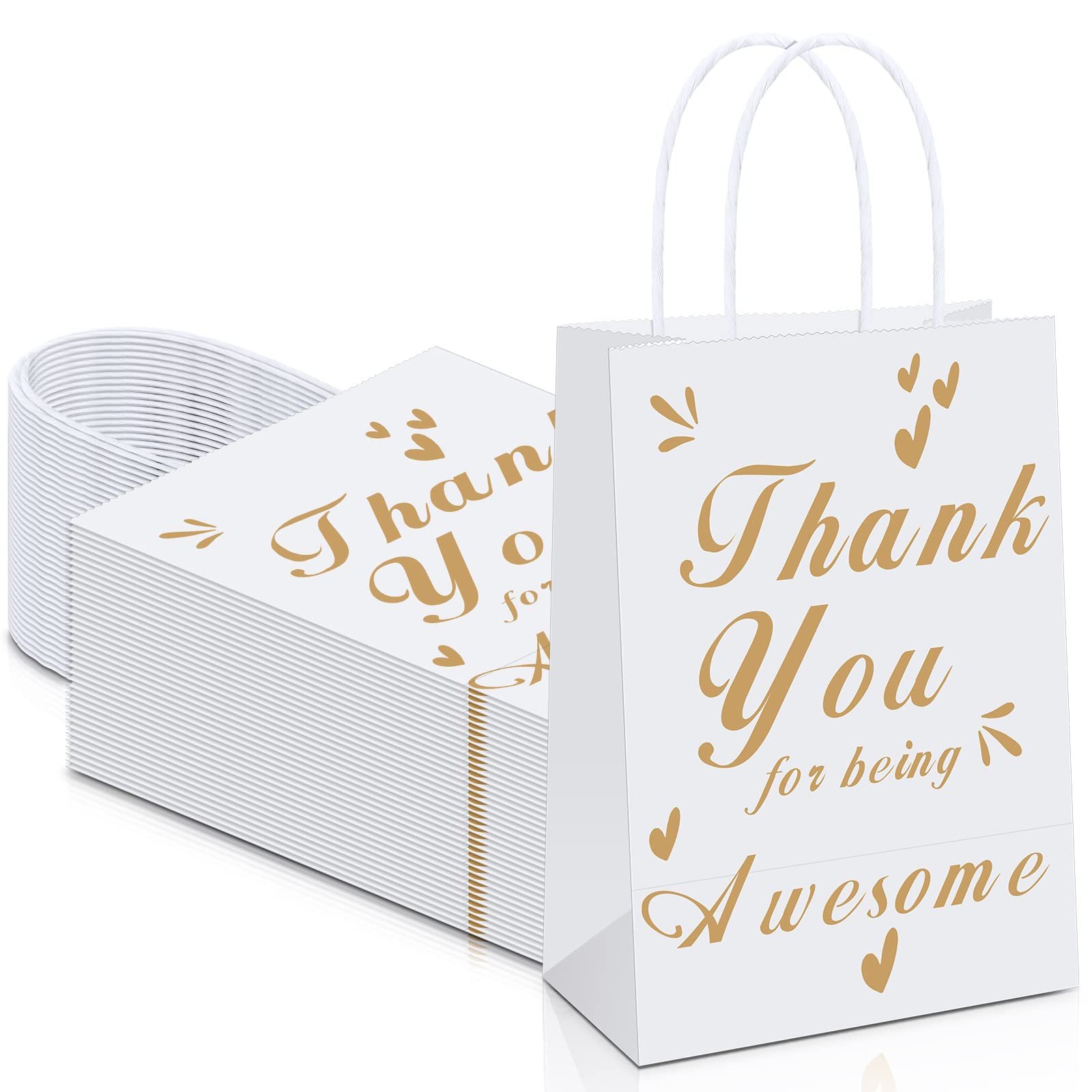 PerKoop 24 Pieces Employee Appreciation Gift Bags Bulk Thank You for Being Awesome Gift Bags with Handles Kraft Housekeeping Week Gifts for Colleague Employee Nurse Coworker Teacher(White)