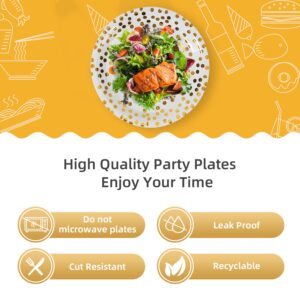 CENLBJ White and Gold Paper Plates,7INCH Gold Dot Dessert Plates,Disposable Party Supplies Suitable for Weddings,Birthdays,Bridal Parties,All Occasions(100 PCS)