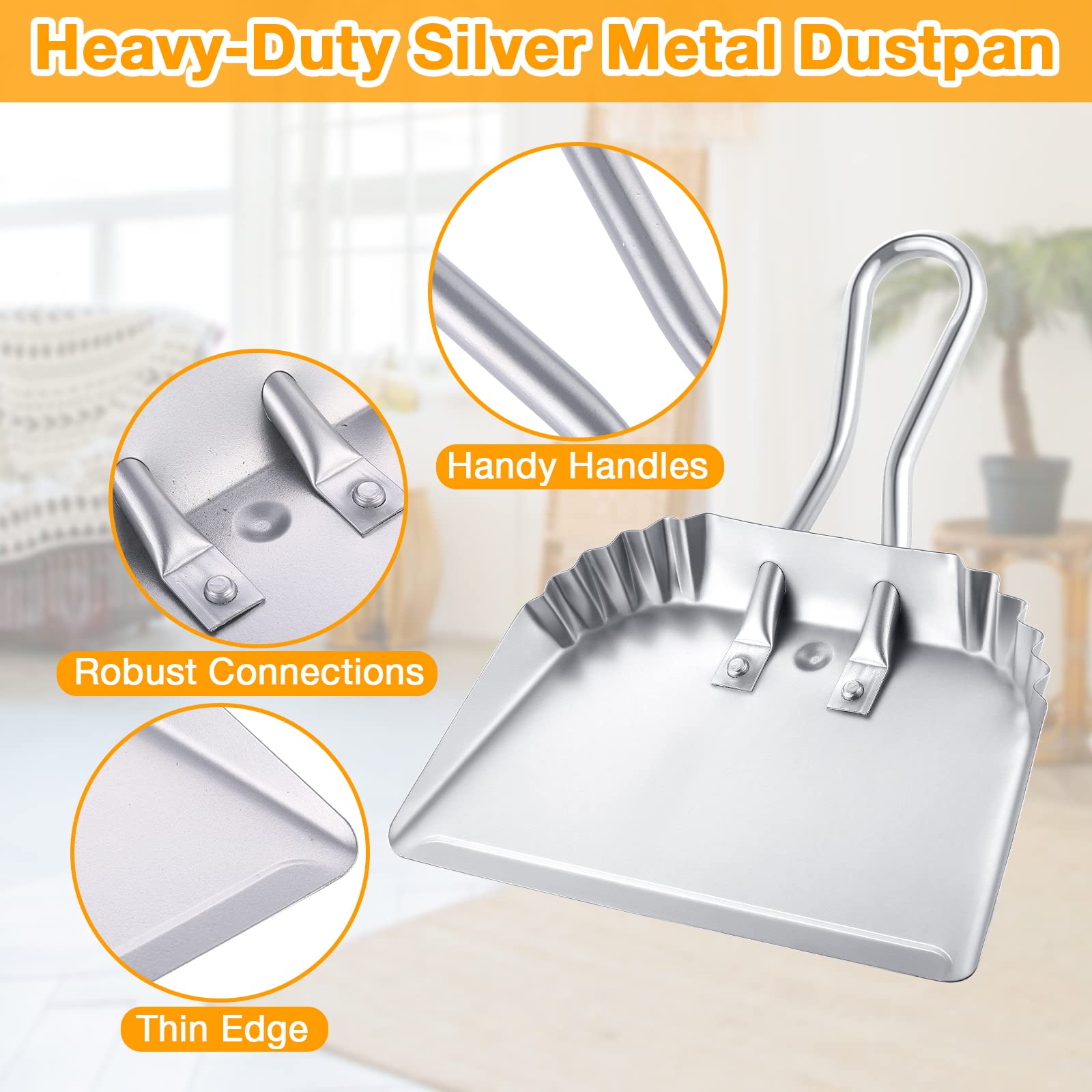 Mumufy 4 Pack Heavy Duty Metal Dust Pans 12 Inch Metal Dustpan Large Dust Pan Wide Dustpans for Household Handheld Wide Scooper Dust and Debris Cleaning Tool Ideal for Home and Commercial Use