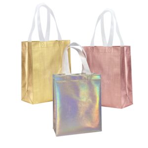 gankeic 8" x 4" x 10" reusable gift bags with handles for birthday christmas party favor gift bag pack of 12 (3 colors mix)