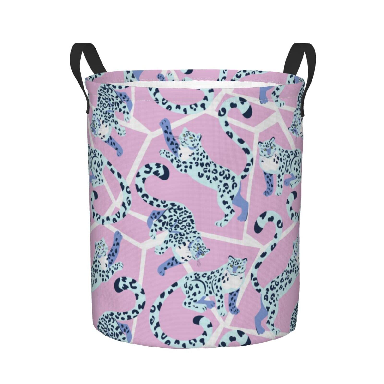 FeHuew Snow Leopard Trendy Colored Collapsible Laundry Basket with Handle Waterproof Hamper Storage Organizer Large Bins for Dirty Clothes,toys