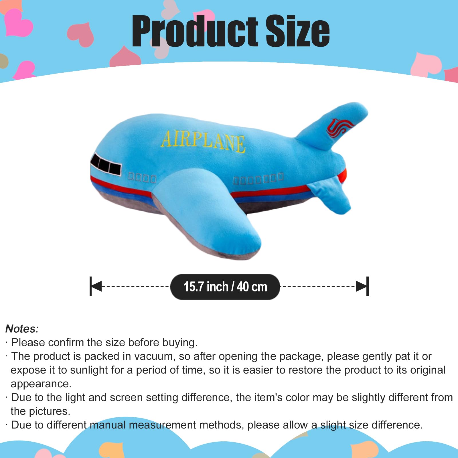 zhidiloveyou 15.7" Airplane Plush Blue Stuffed Plane Toy Aircraft Hug Pillow Gifts for Kids