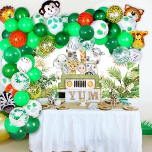 Mocsicka Safari Jungle Animal Party Banner Wild One Baby Shower Birthday Party Decoration for Boy Cartoon Elephant Giraffe Lion Forest Jungle Theme Party Supplies, 72.8 x 43.3 Inch